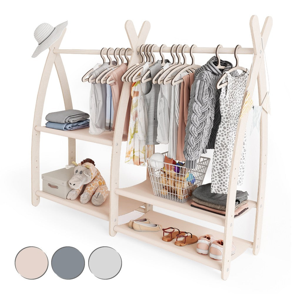 MAMOI® Armadio per Bambini in Legno 95x106x32cm / 53x95x32cm | Appendiabiti bambini da terra | Porta abiti | Guarderoba bambini per la cameretta | Armadio montessori | 100% ECO | Prodotto nell'UE-0