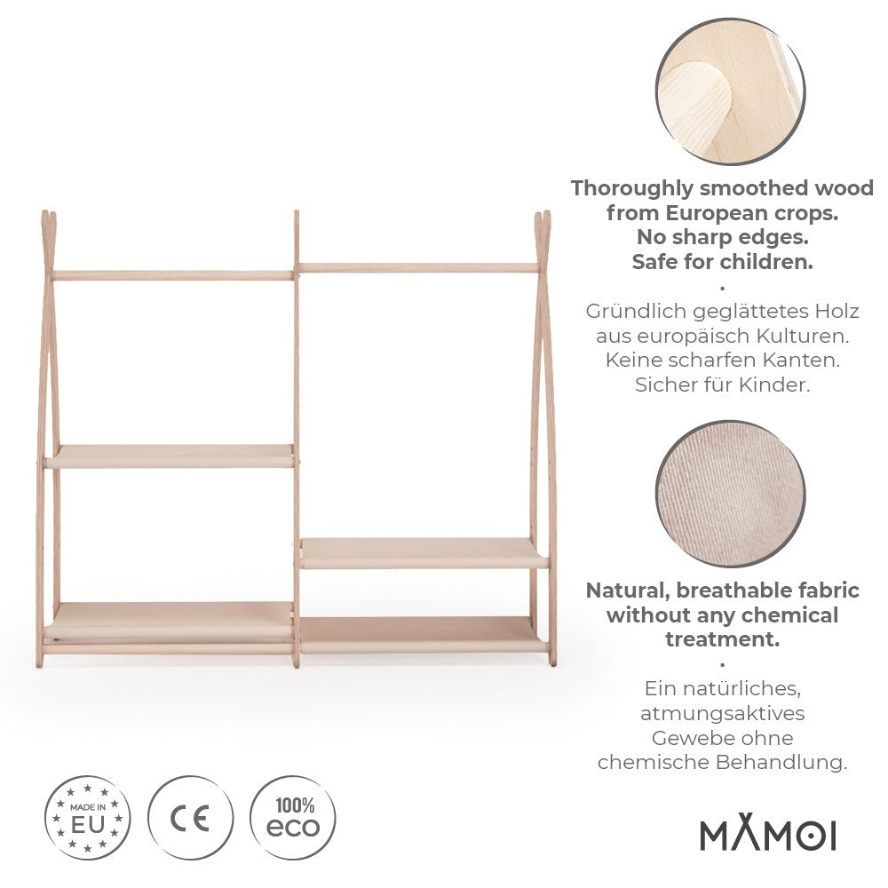 MAMOI® Armadio per Bambini in Legno 95x106x32cm / 53x95x32cm | Appendiabiti bambini da terra | Porta abiti | Guarderoba bambini per la cameretta | Armadio montessori | 100% ECO | Prodotto nell'UE-1